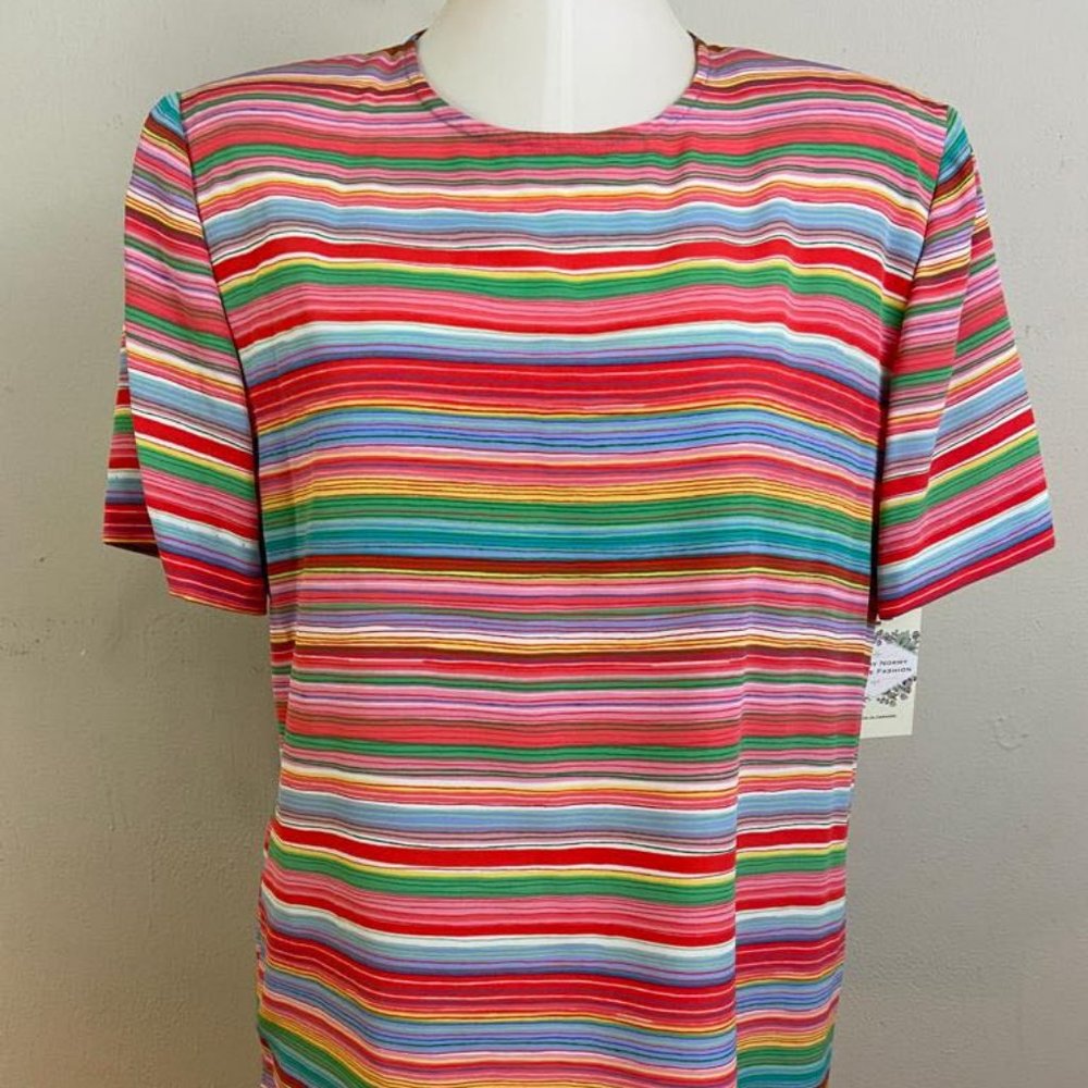 Vintage Joan Leslie Creppe Chinese Stripes Blouse with Shoulder Pads